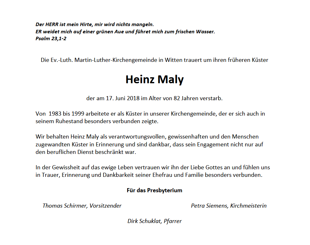 Nachruf Maly